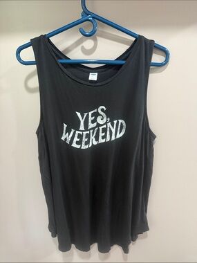 Old Navy Black Tank with White 'YES WEEKEND' Graphic XL